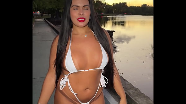 Brazilian wife in bikini in public